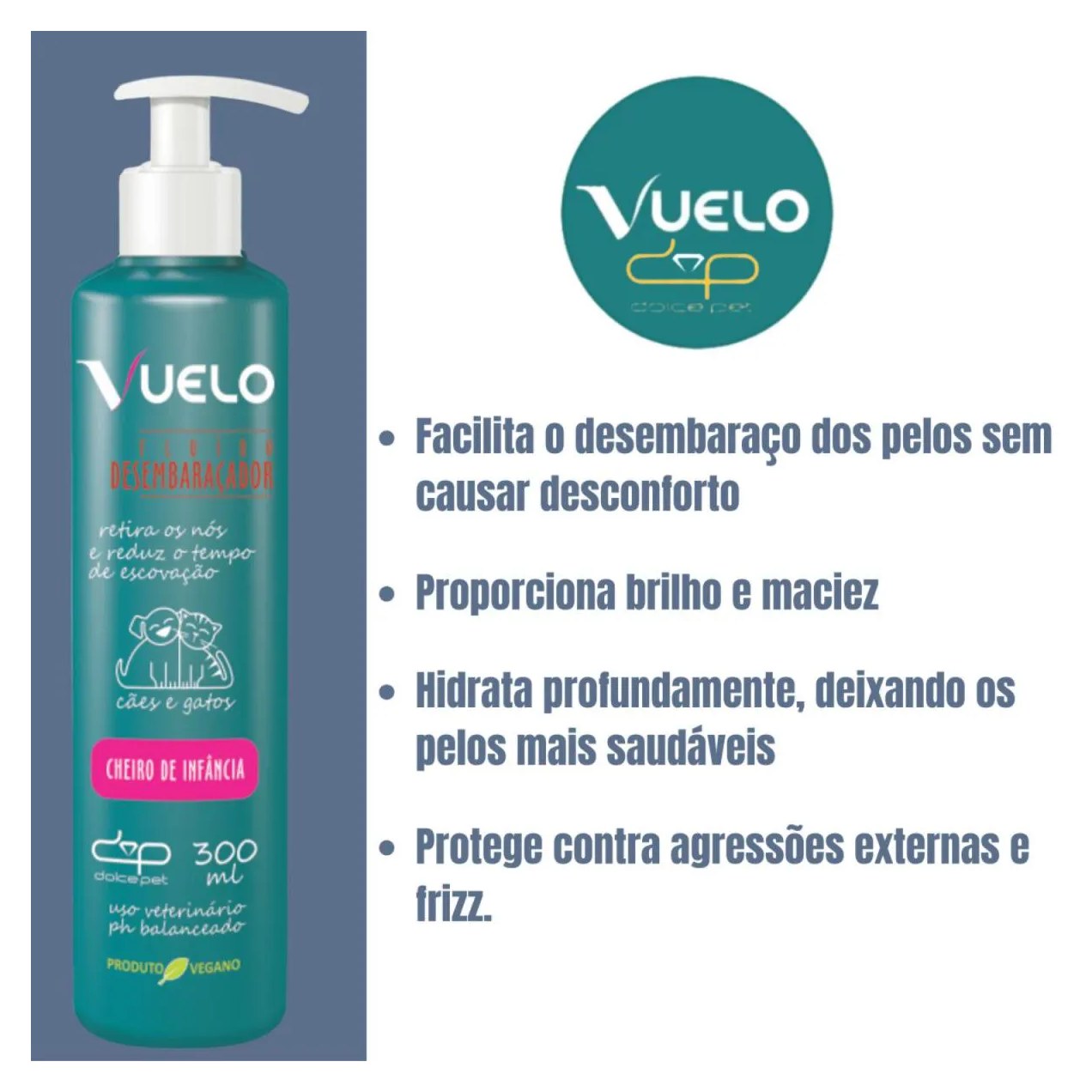 Fluido Desembaraçador Cheiro de Infância Vuelo Dolce Pet Cães e Gatos