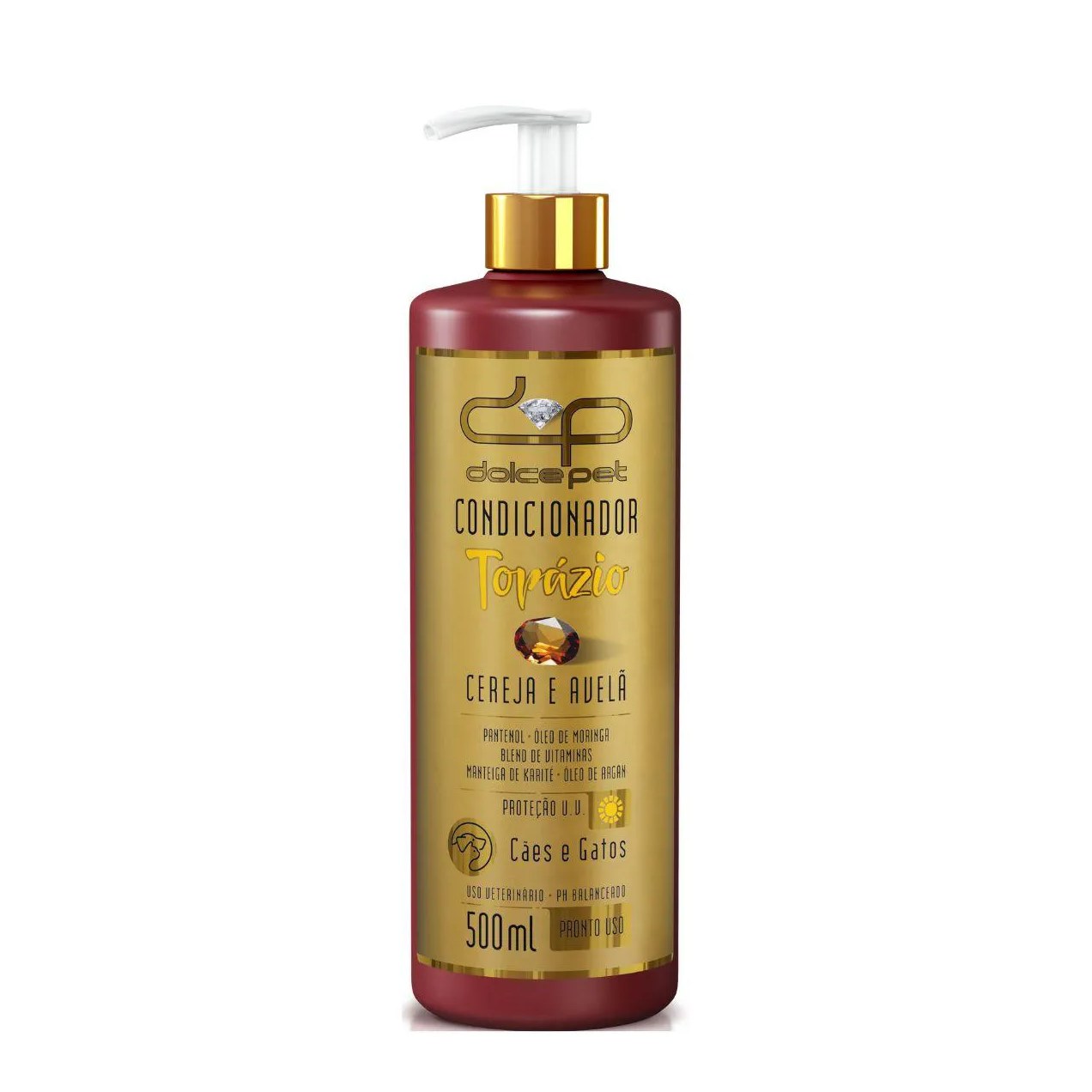 Kit Dolce Pet Shampoo Clareador Tonalizante + Condicionador Topázio Cereja e Avelã para Cães e Gatos 500Ml