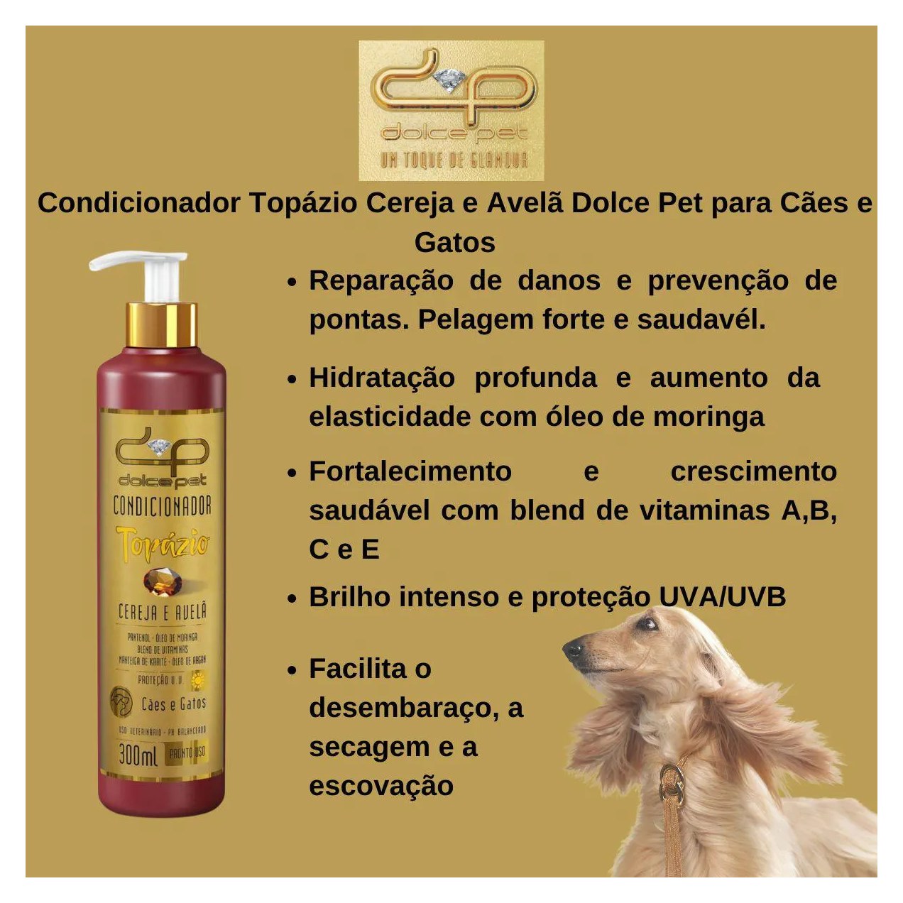 Kit Dolce Pet Shampoo Clareador Tonalizante + Condicionador Topázio Cereja e Avelã para Cães e Gatos 500Ml