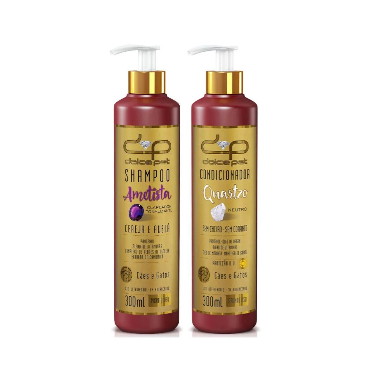 Kit Dolce Pet Shampoo Clareador Tonalizante + Condicionador Neutro para Cães e Gatos 300Ml