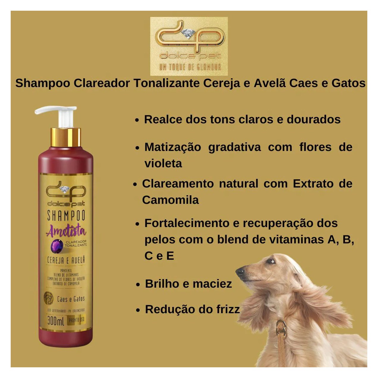 Kit Dolce Pet Shampoo Clareador Tonalizante + Condicionador Neutro para Cães e Gatos 300Ml