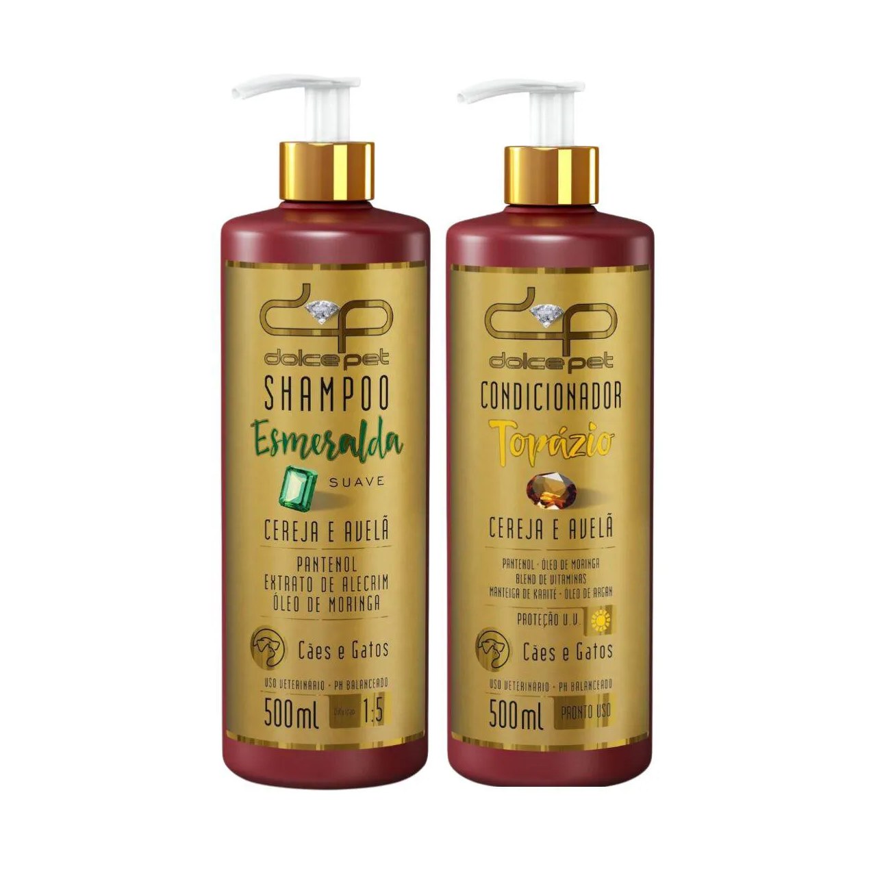 Kit Shampoo Suave + Condicionador Topázio Cereja e Avelã Dolce Pet para Cães e Gatos - 500Ml