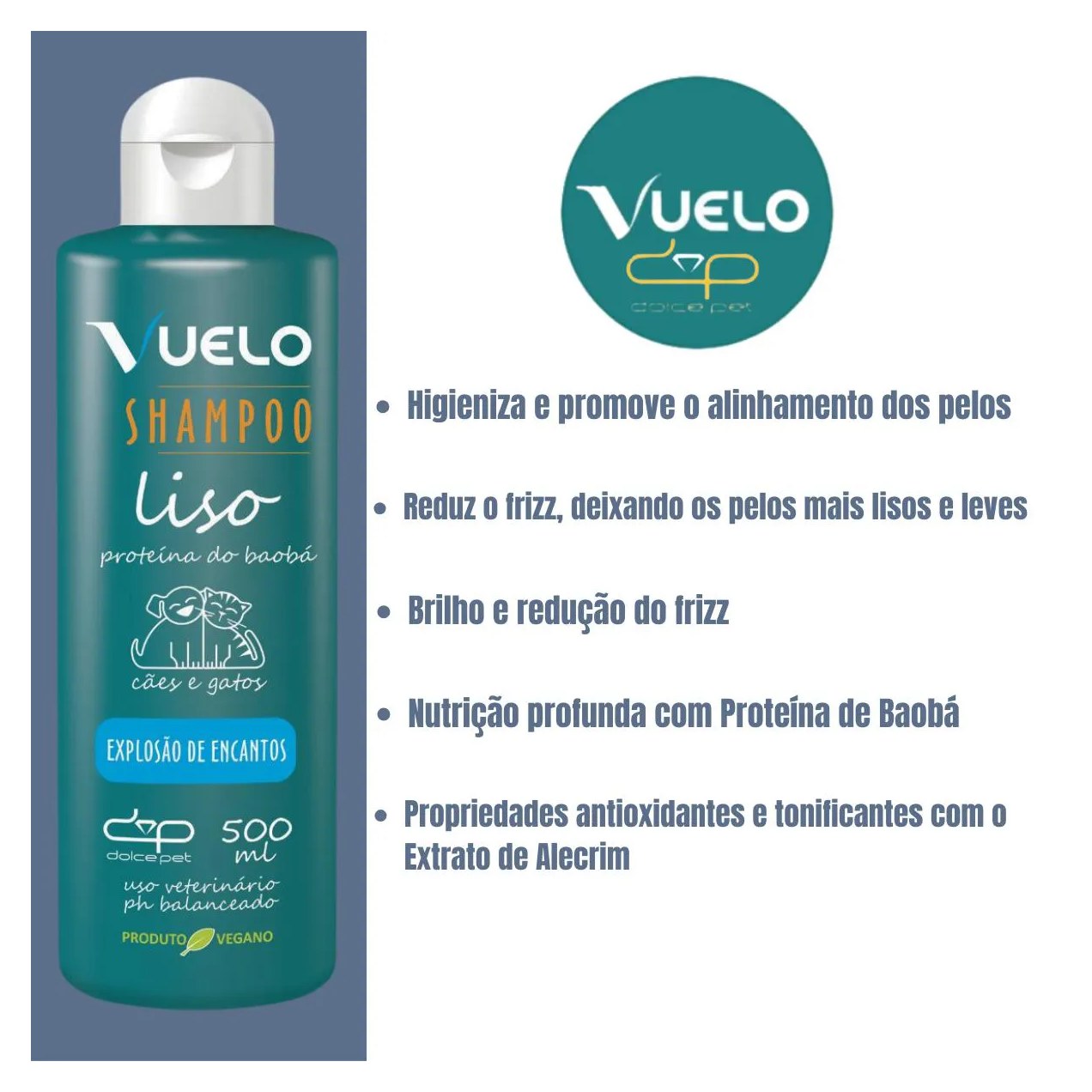 Kit Vuelo Shampoo Liso +Leave-In Explosão de Encantos para Cães e Gatos