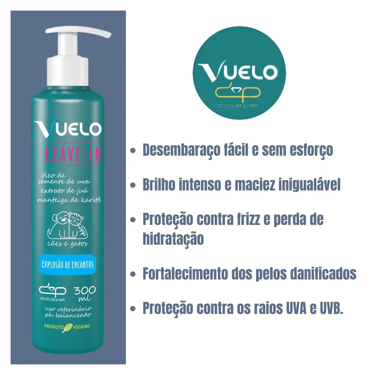 Kit Vuelo Shampoo Liso +Leave-In Explosão de Encantos para Cães e Gatos