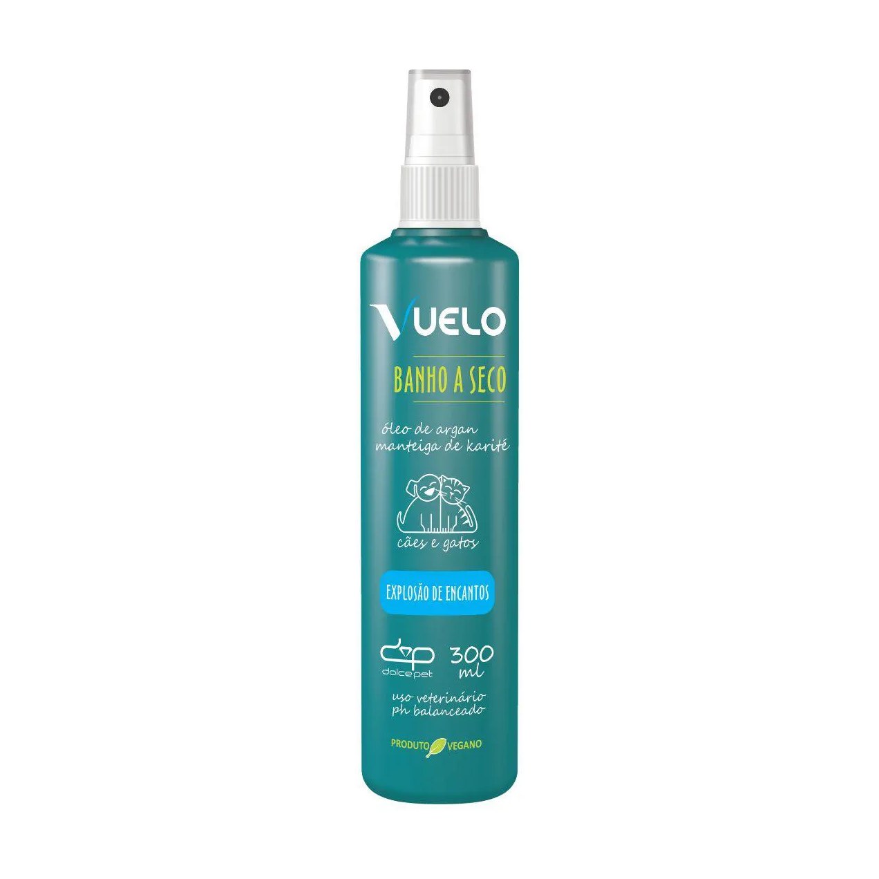 Kit Vuelo Shampoo Liso + Fluido Desembaraçador + Banho a Seco Explosão de Encantos para Cães e Gatos