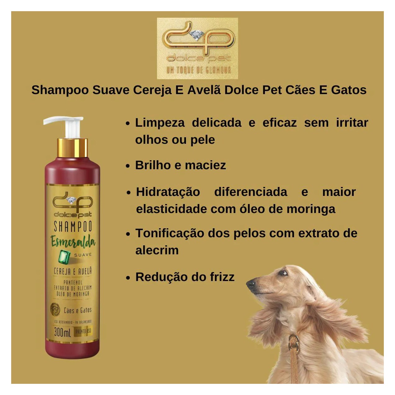 Shampoo Suave Cereja e Avelã Dolce Pet Cães e Gatos - 300 Ml