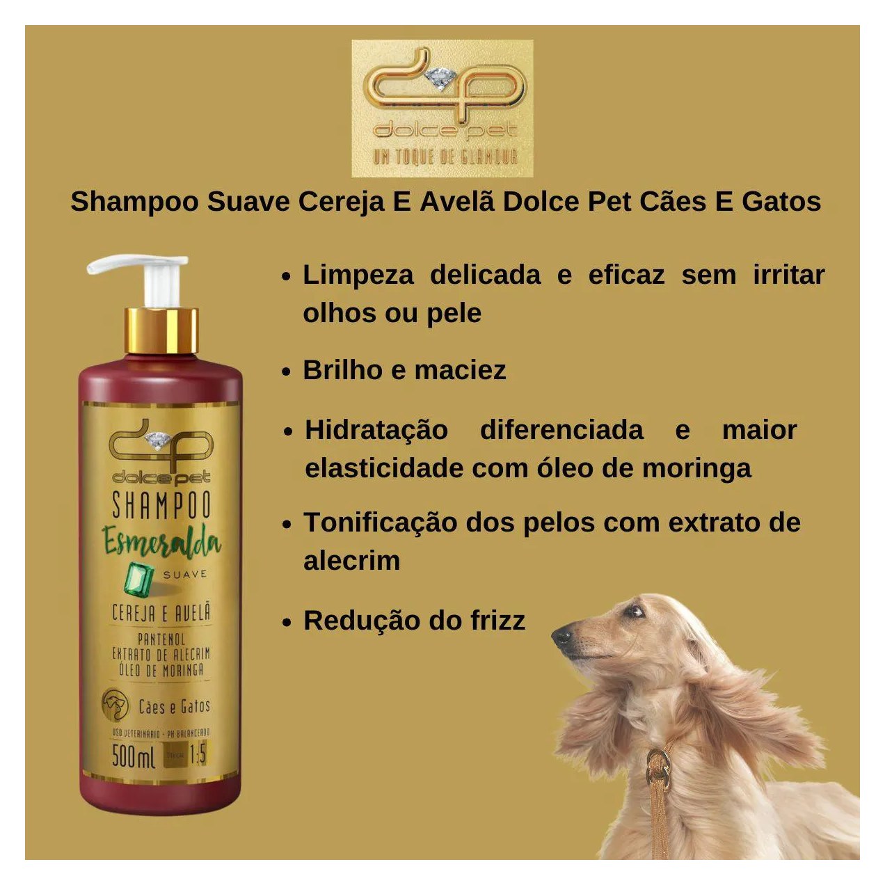 Shampoo Suave Cereja e Avelã Dolce Pet Cães e Gatos - 500 Ml
