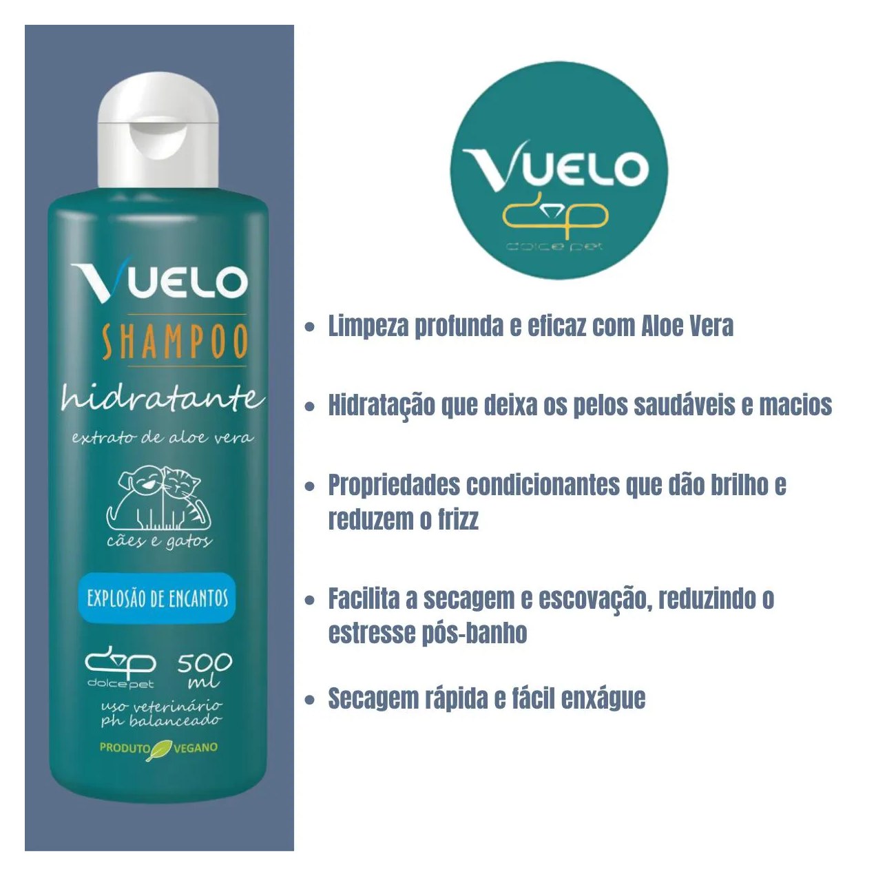 Shampoo Vuelo Hidratante Explosão de Encantos para Cães e Gatos 500Ml