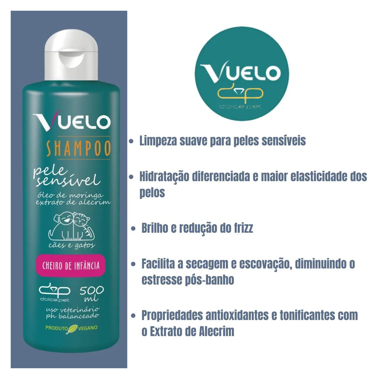 Shampoo Vuelo Pele Sensível Cheiro de Infância para Cães e Gatos 500Ml