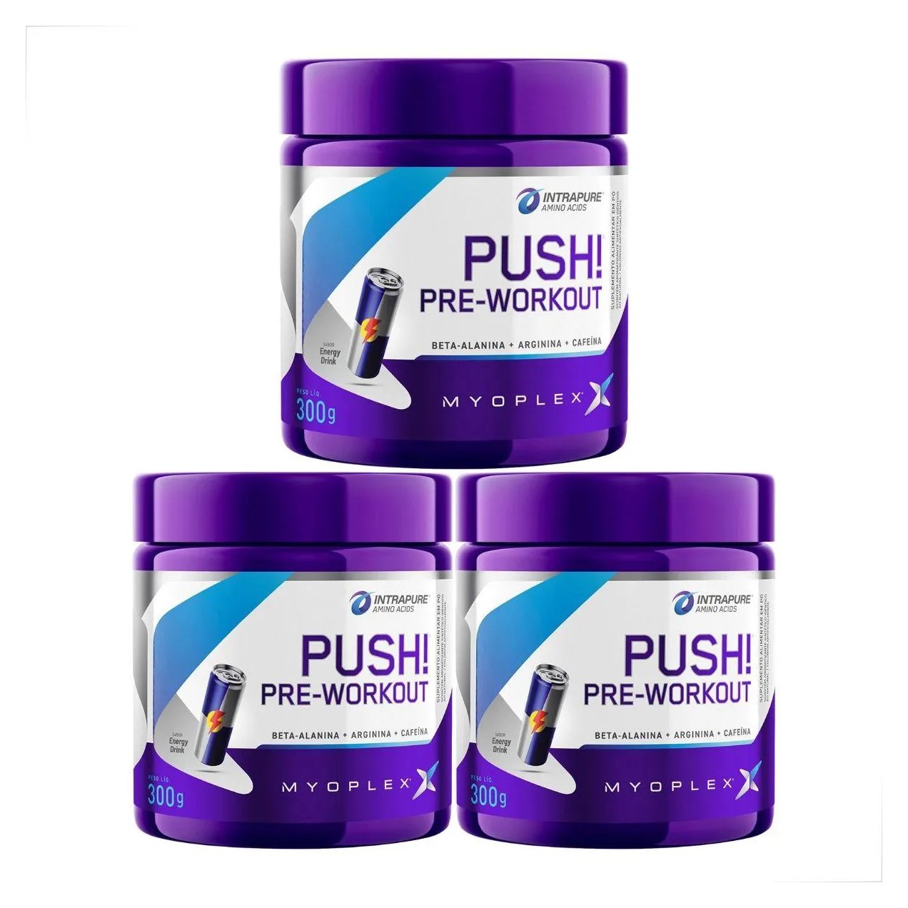 Kit 3 Pre Workout Push Cafeina Alanina Arginina 300G Myoplex