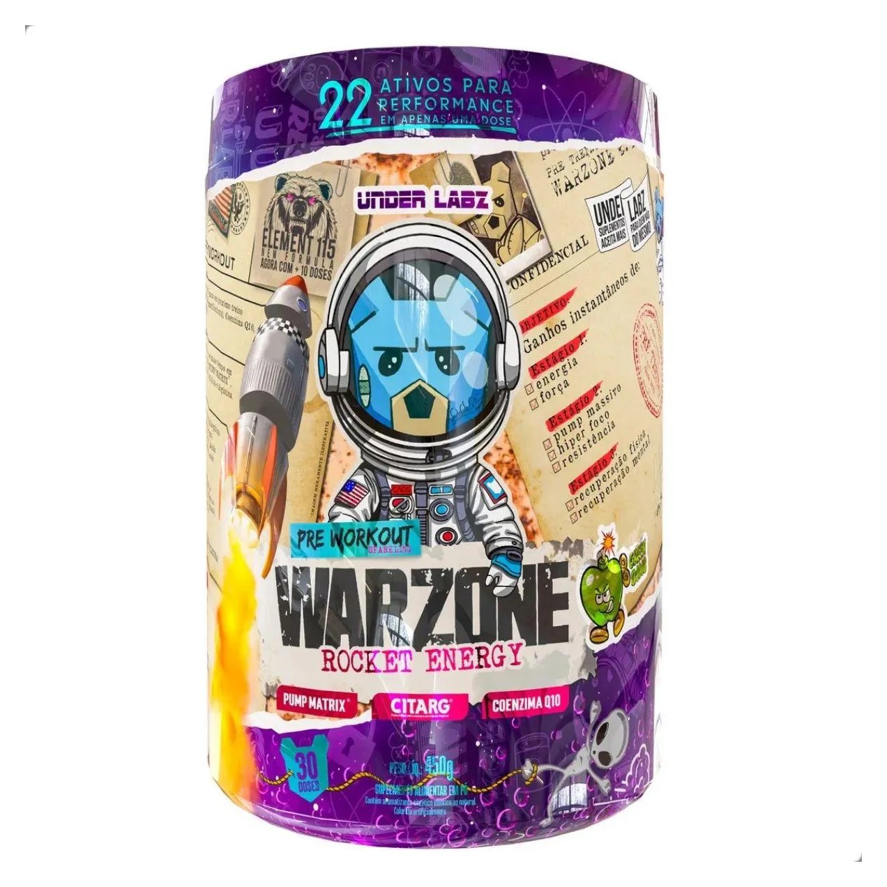 Warzone Rocket Energy Pre Workout Pump Citarg 450G Under Labz Green Bomb