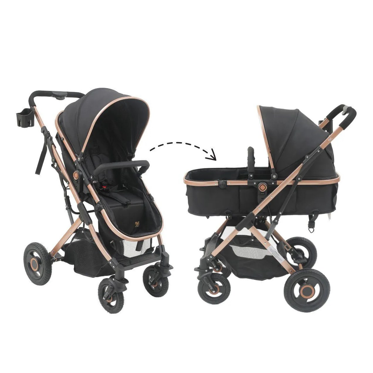 Carrinho Passeio Bebê Moisés Reversível Elysian Maxi Baby Preto