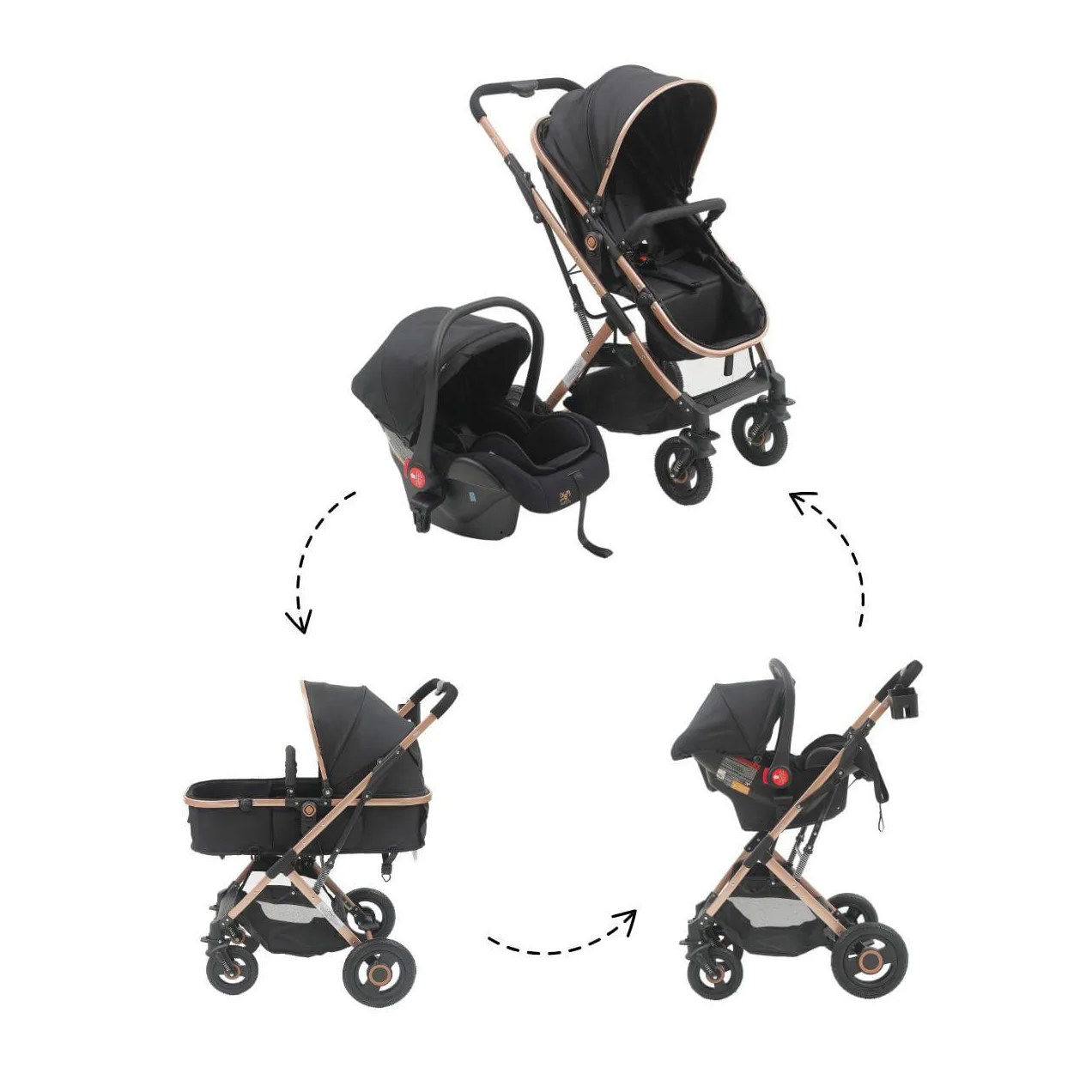 Carrinho com Bebê Conforto Reversível Elysian Maxi Baby Preto