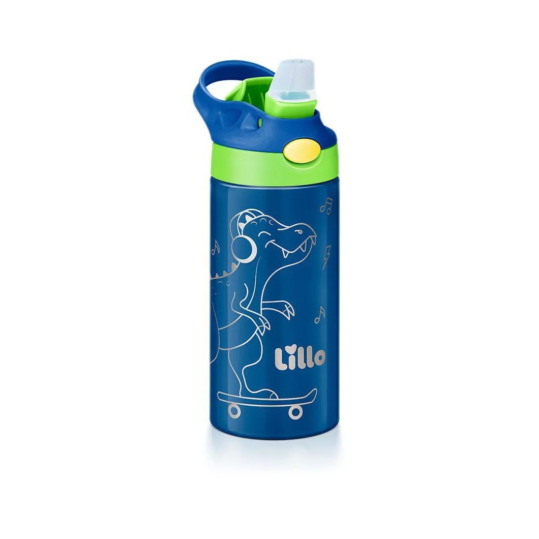 Copo Garrafa Térmica Inox Parede Dupla C/Canudo 350Ml Lillo Azul