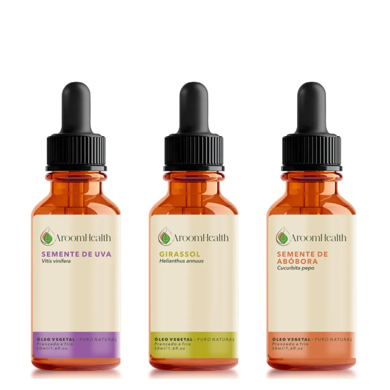 Kit de Óleos Vegetais Puro Natural – Semente de Uva, Semente de Abóbora e Girassol – 30 Ml Cada