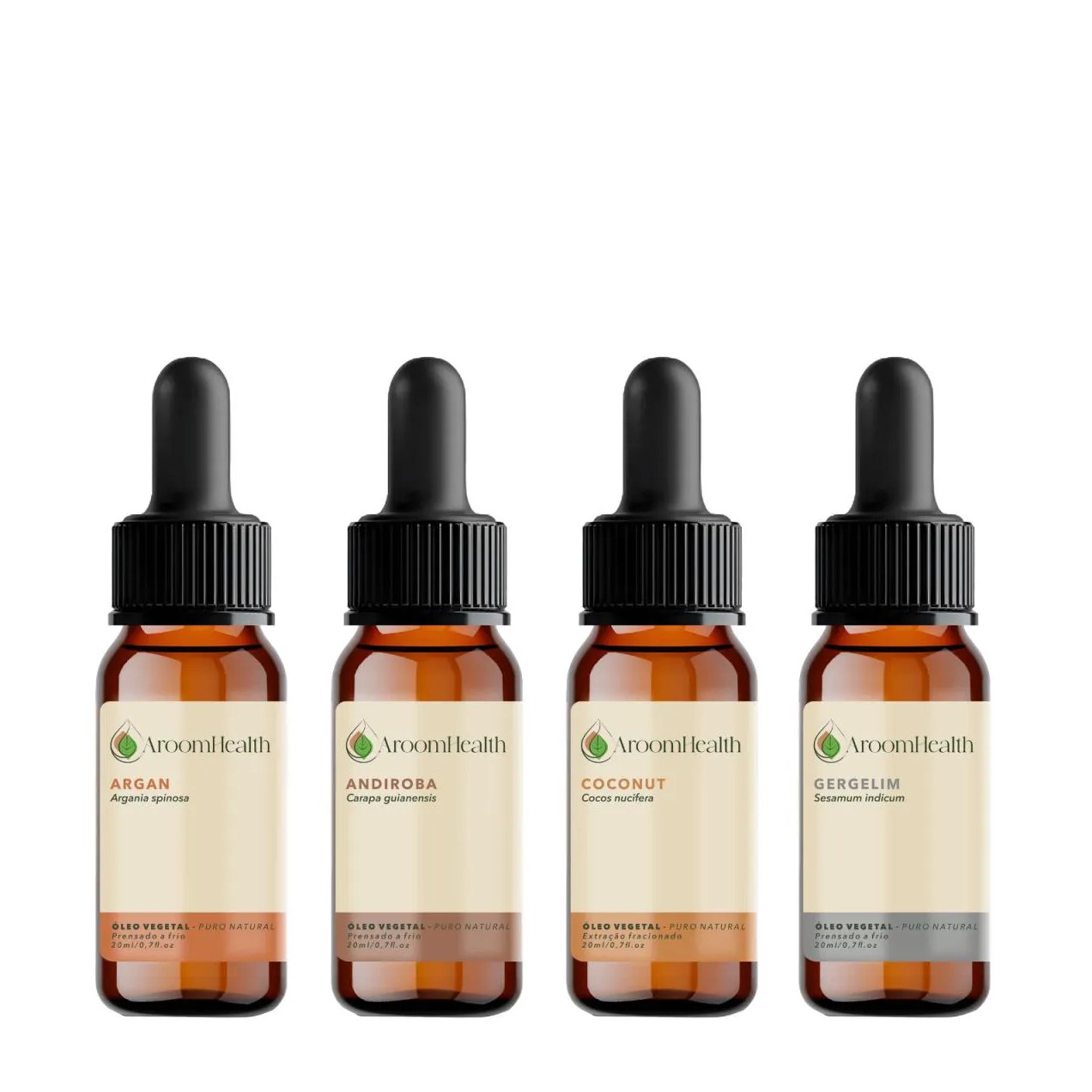 Kit de Óleos Vegetais Puro Natural – Argan, Andiroba, Gergelim e Coconut – 20 Ml Cada