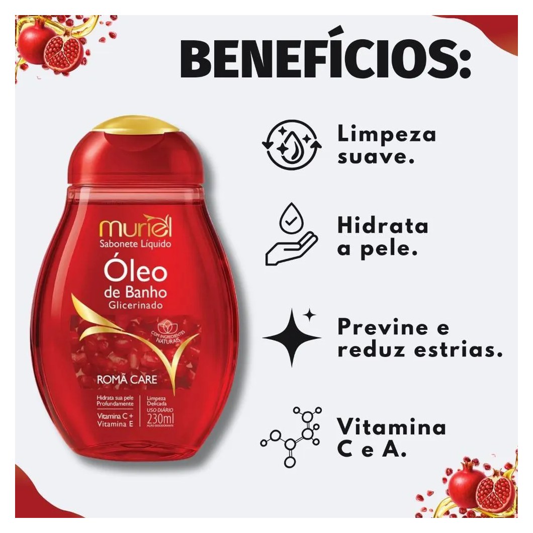 Sabonete Líquido Muriel Óleo de Banho Glicerinado Romã Care 230Ml