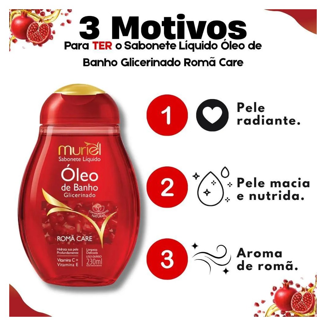 Sabonete Líquido Muriel Óleo de Banho Glicerinado Romã Care 230Ml