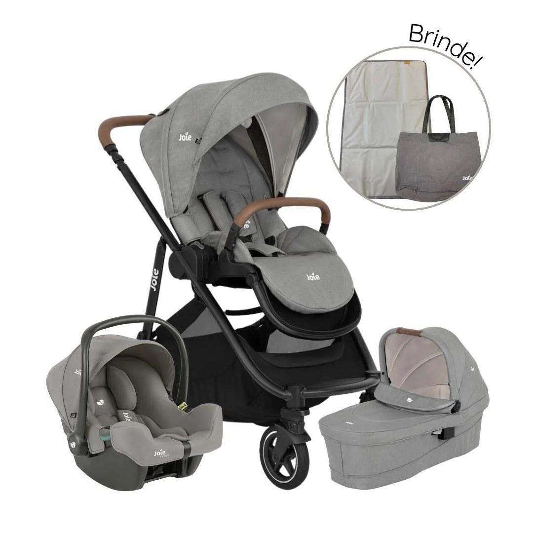 Carrinho de Bebê Travel System Trio Versatrax e Pebble Cinza + Brinde Exclusivo - Joie