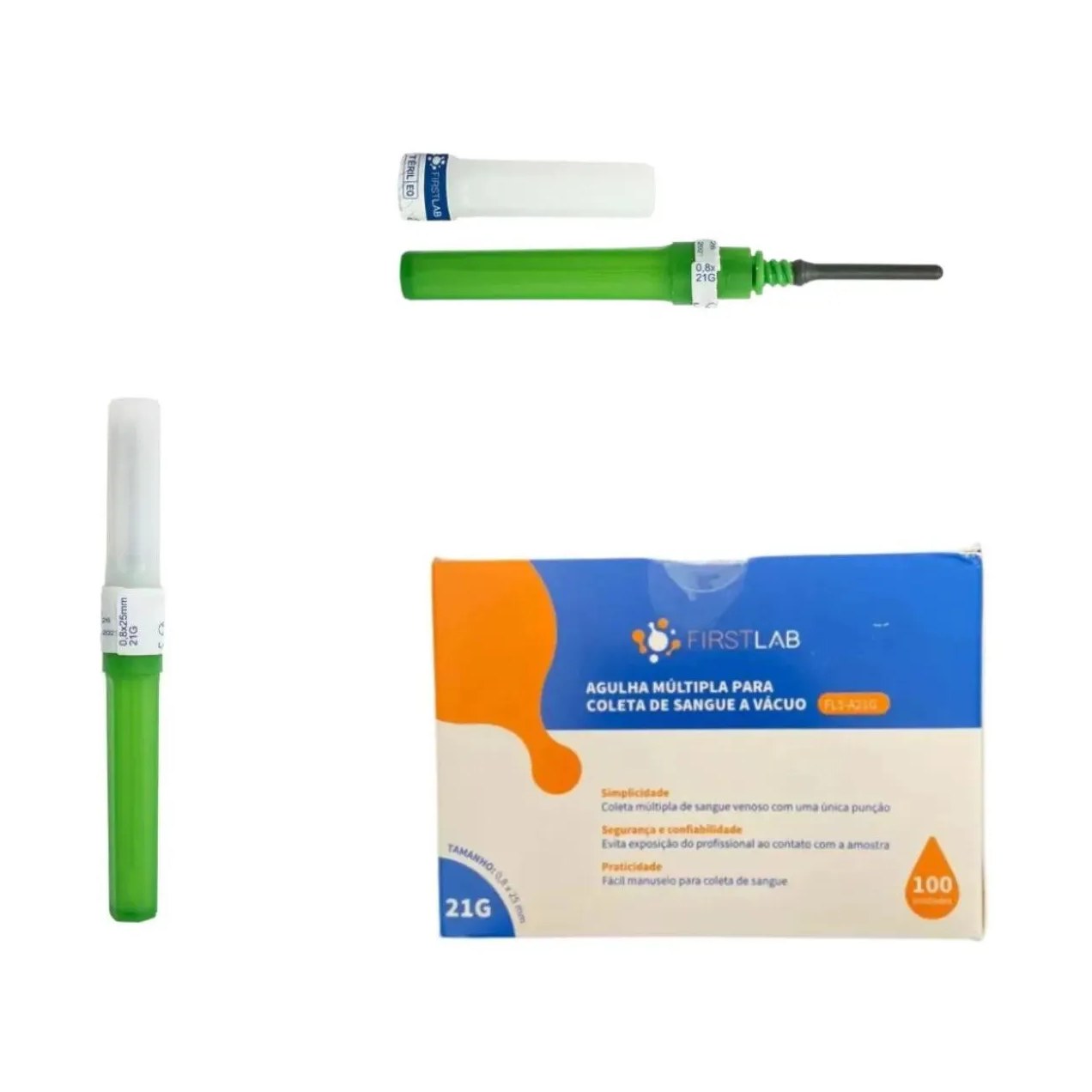 Agulha Multipla para Coleta à Vácuo 25 X 7 22G X 1 Caixa com 100 Firstlab