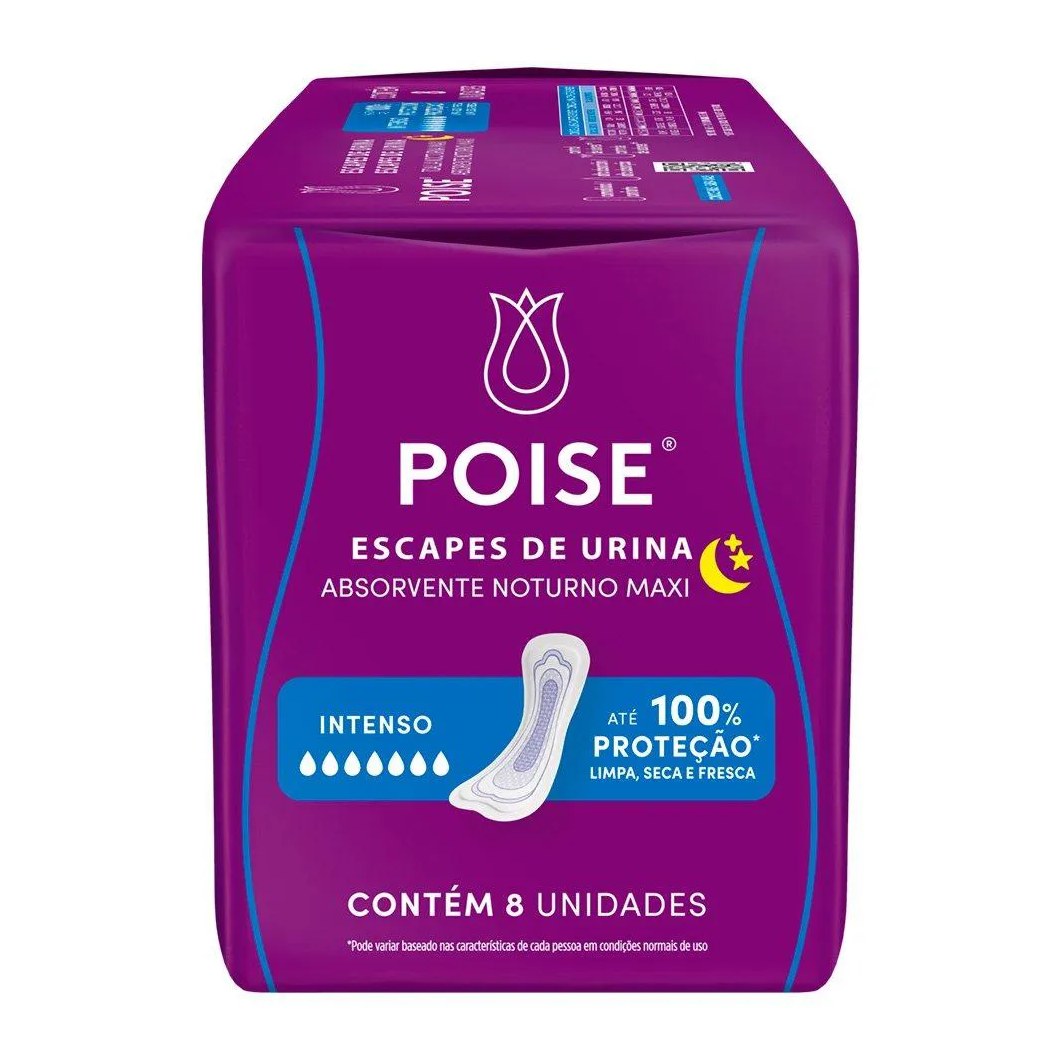 Absorvente Poise Noturno sem Abas para Escape de Urina - Embalagem com 8 Unidades