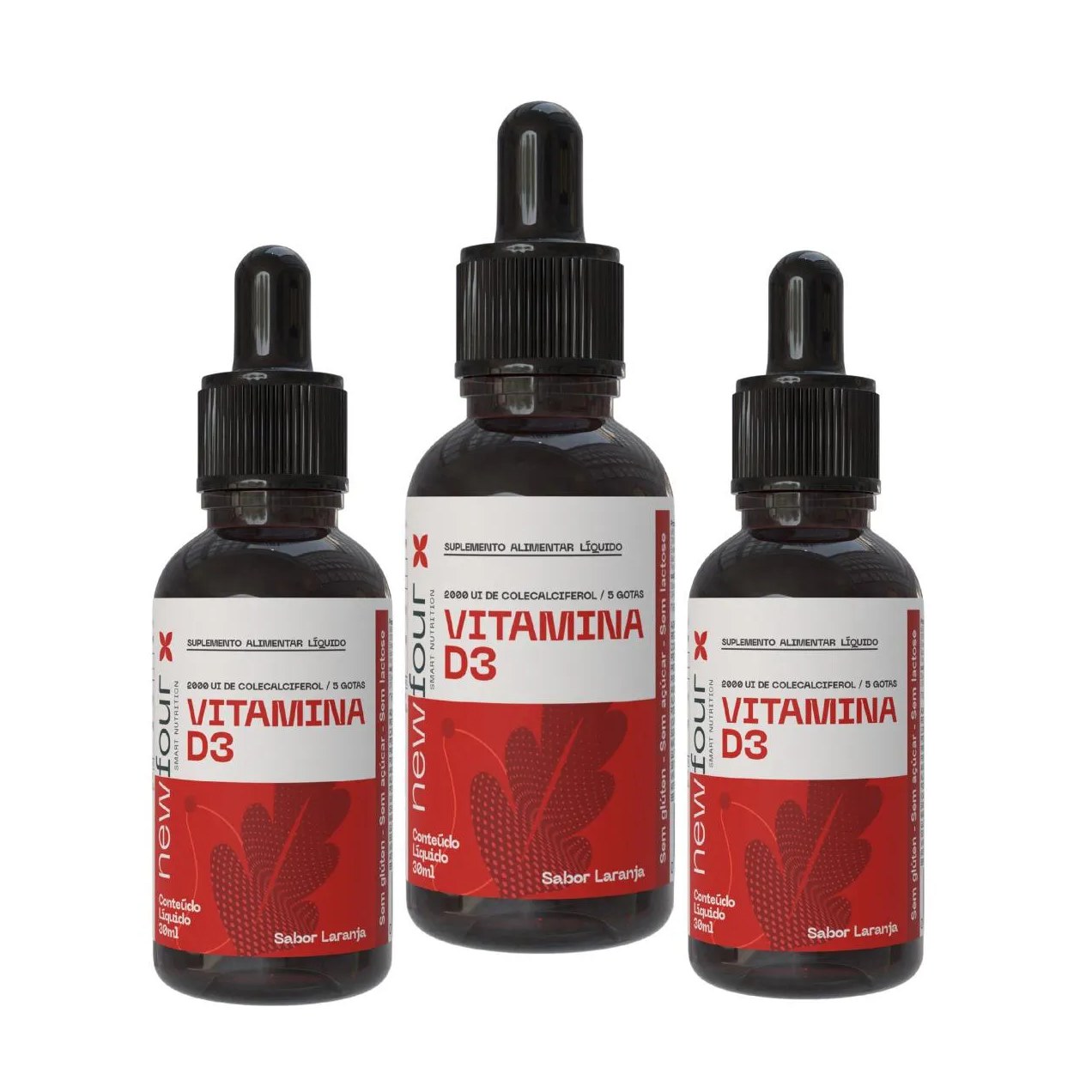 Vitamina D3 2000 Ui de Colecalciferol em Gotas Laranja Kit com 3 Frascos com Total de 90Ml