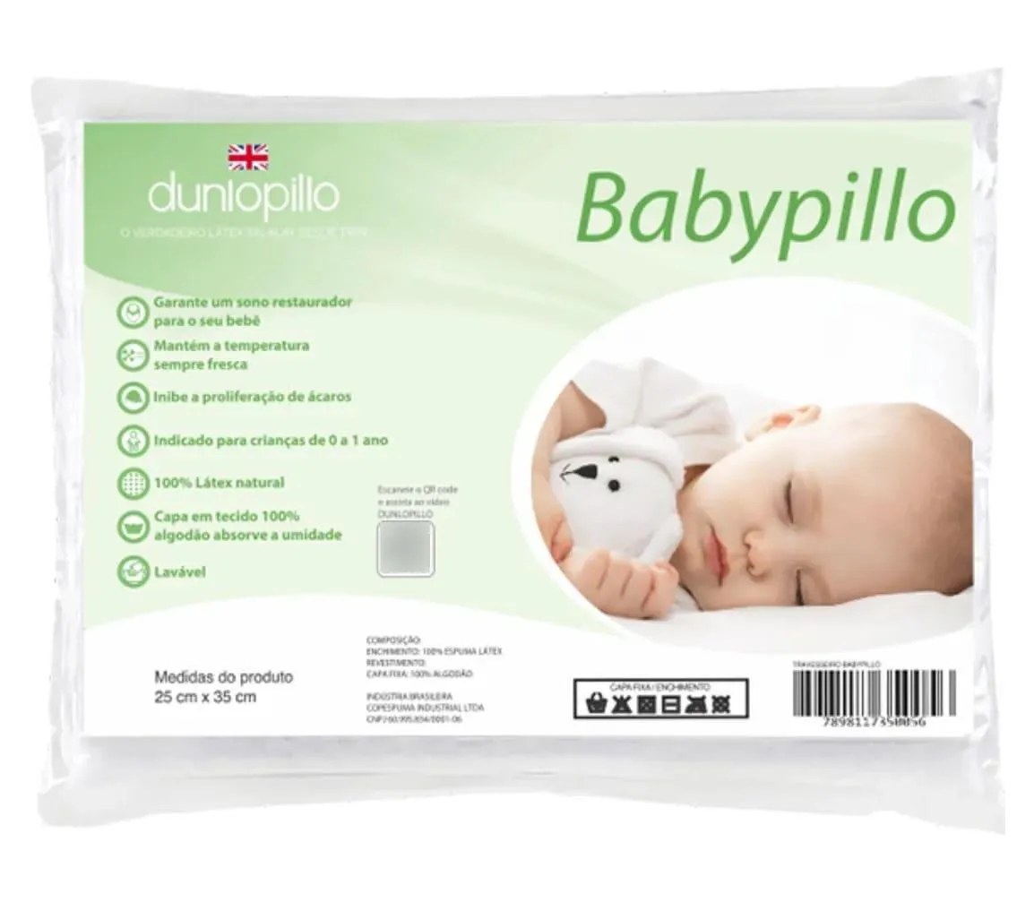 Travesseiro Látex Babypillo Dunlopillo Capa Algodão 25X35Cm