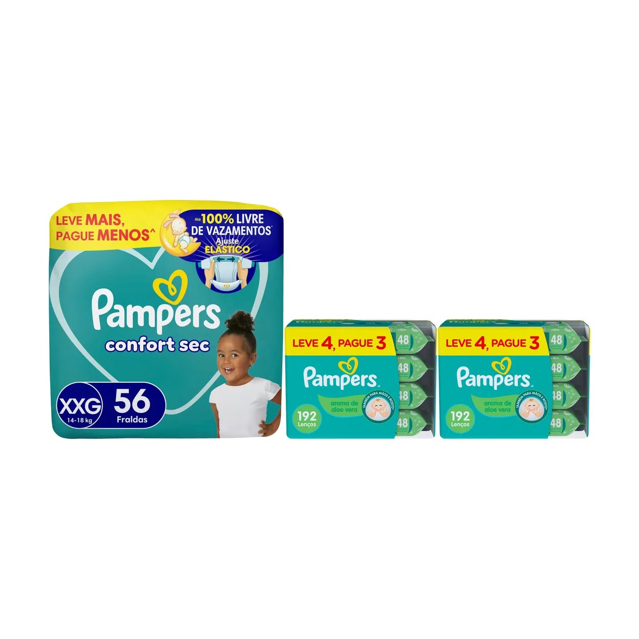 Kit Chá de Bebê Pampers Fralda XXG e Lenço Umedecido