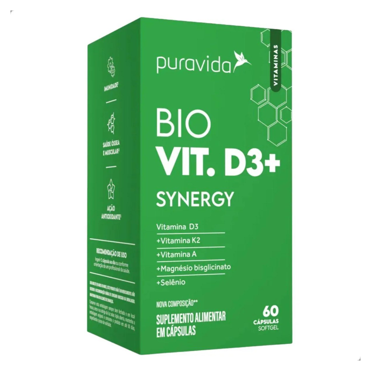 Vitamina D3 Sinergy 60 Cápsulas Pura Vida Natural