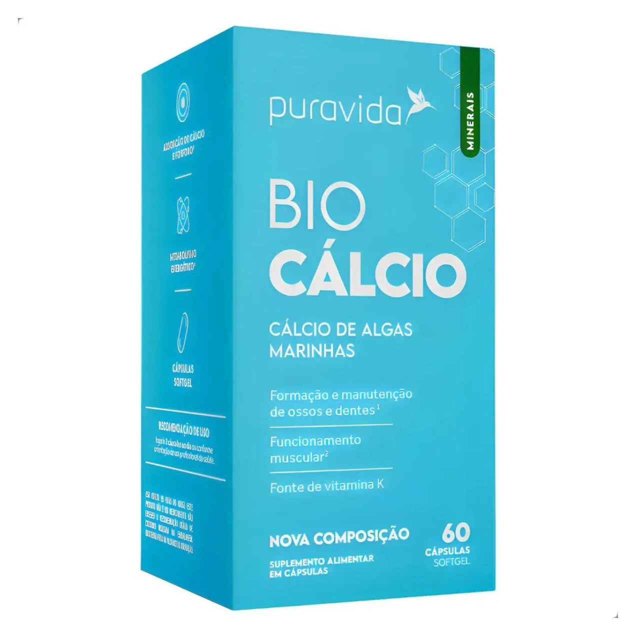 Bio Calcio de Algas Marinhas 60 Capsulas Pura Vida Natural