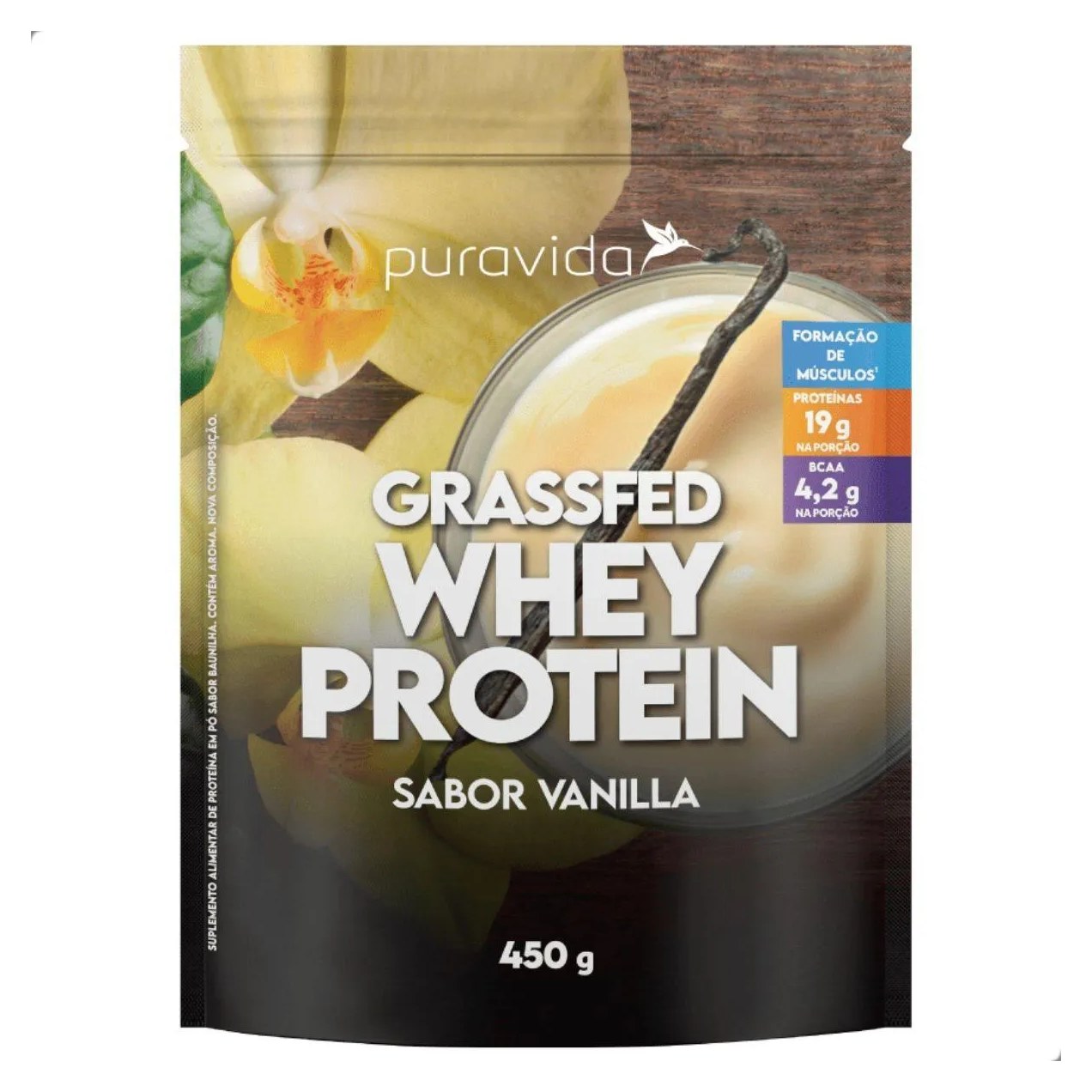Whey Protein Grassfed Natural 450G Pura Vida Baunilha