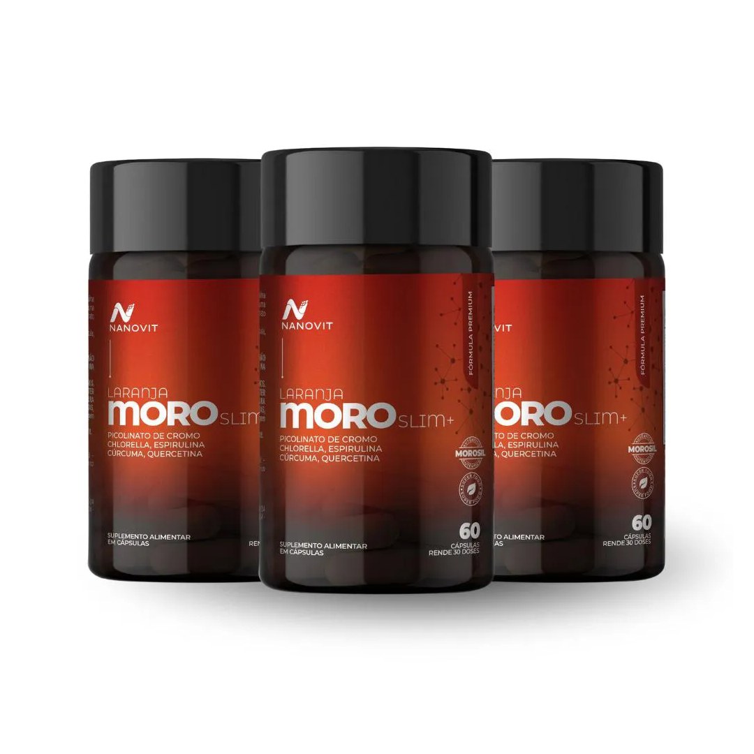Kit 3 Laranja Moro Slim, Cromo, Spirulina, Curcumina, Chlorella, Quercetina e Própolis - 60 Cáps – Nanovit