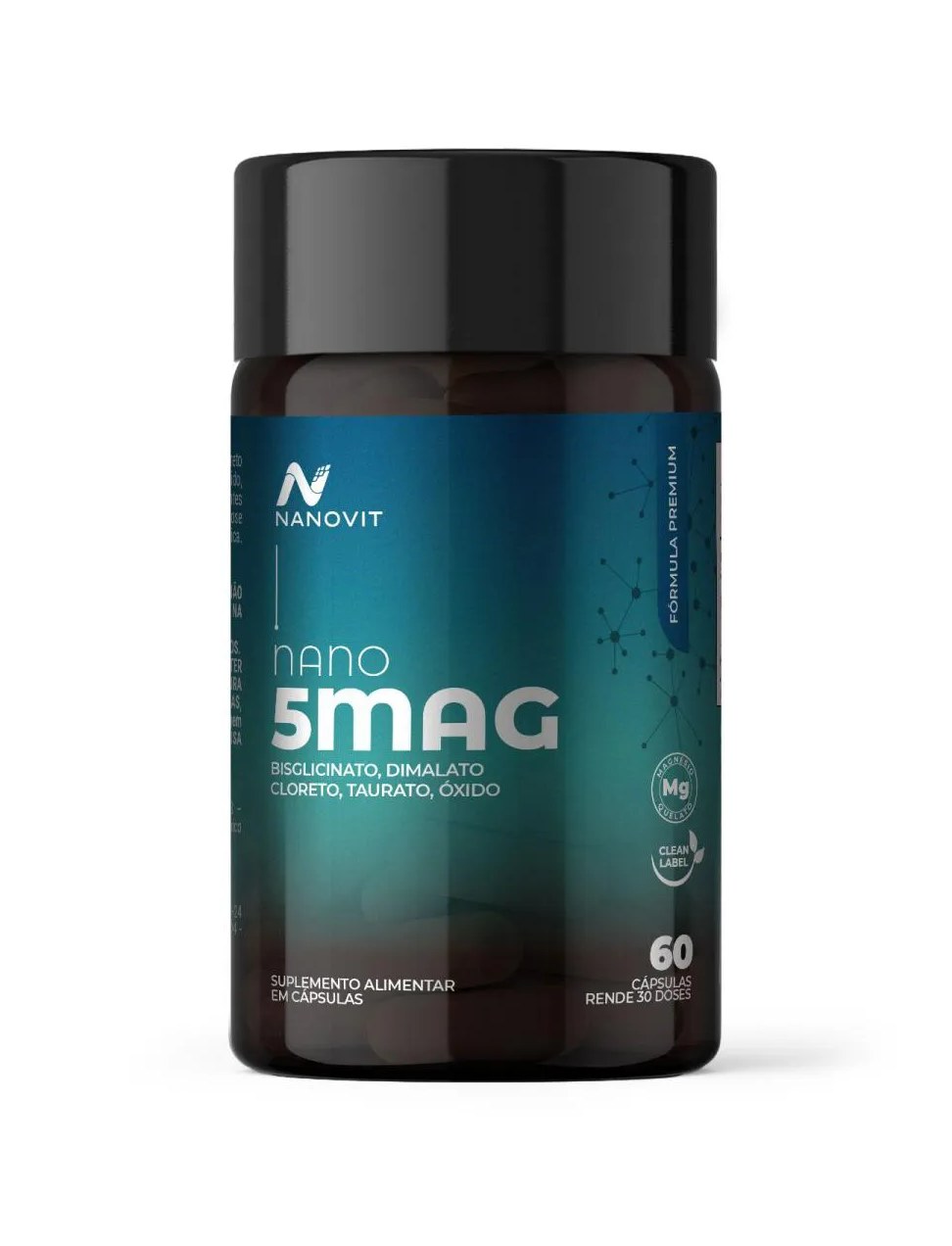 Magnésio 5 em 1 – Dimalato, Bisglicinato, Cloreto, Taurato e Óxido, 60 Cáps Nanovit Nano 5Mag