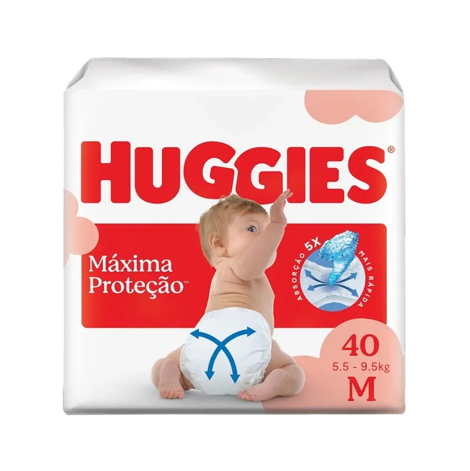 Fralda Descartável Huggies Supreme Care Mega Tamanho M - 6 Pacotes com 40 Fraldas - Total 240 Tiras