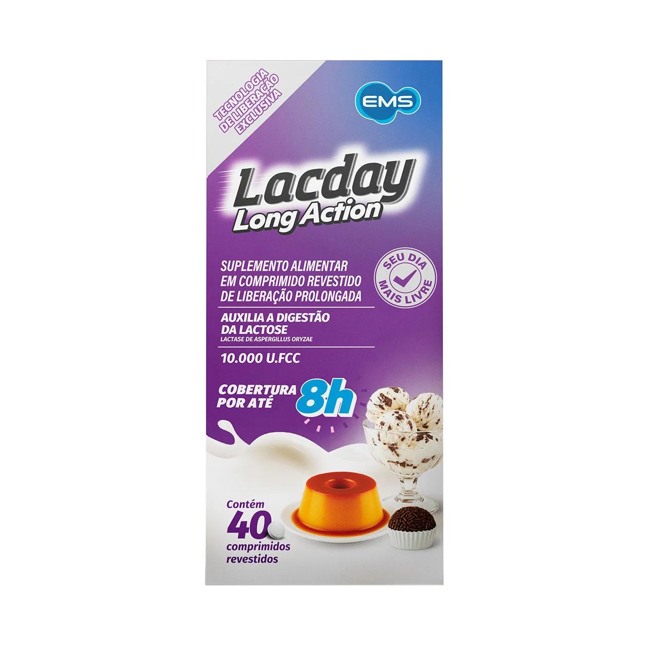 Suplemento Alimentar de Lactase Lacday Long Action com 40 comprimidos