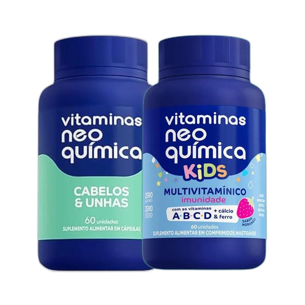 Kit Cabelos e Unhas 60 Cps + Kids Morango 60 Cps - Neo Quimica