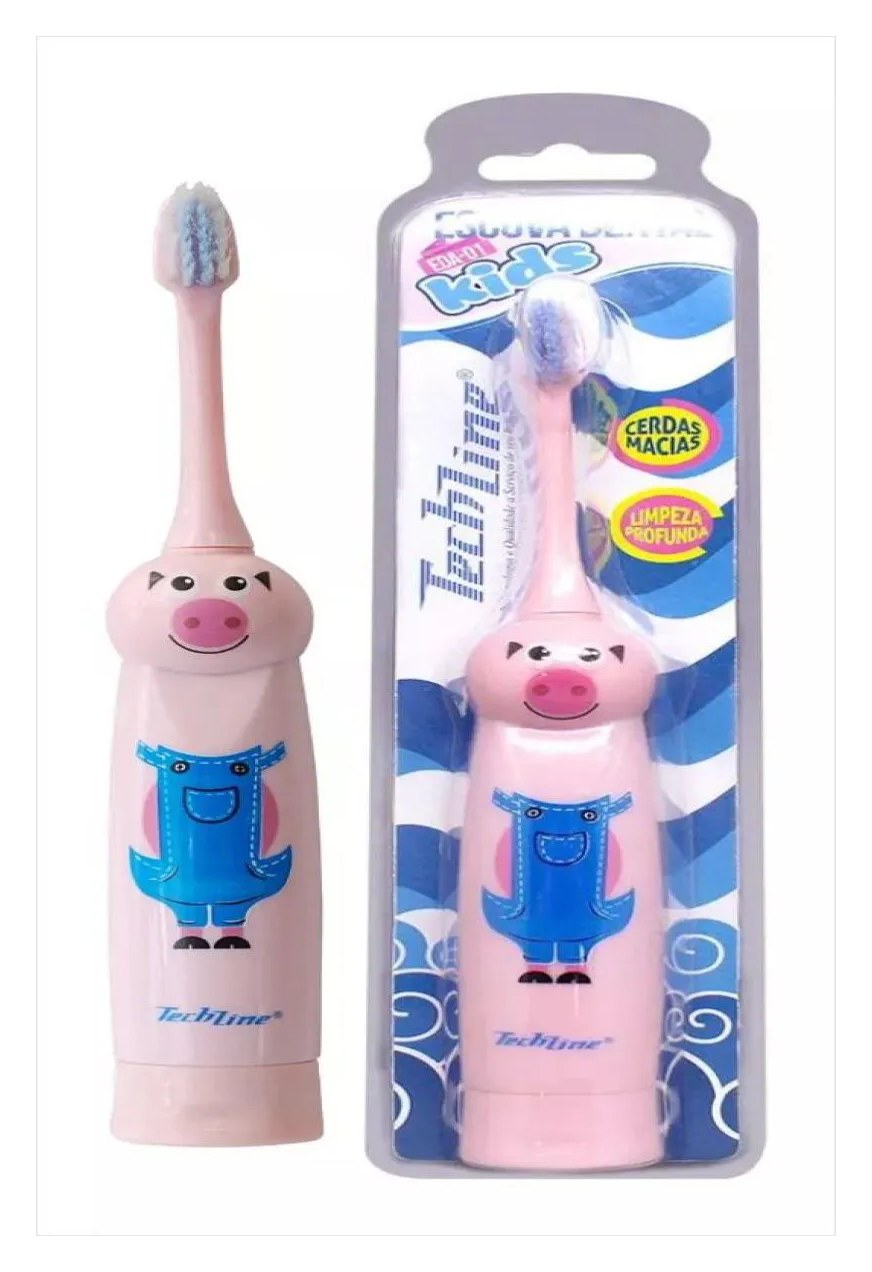 Escova Dental Elétrica Infantil Porquinho Rosa - Eda Kids - Techline