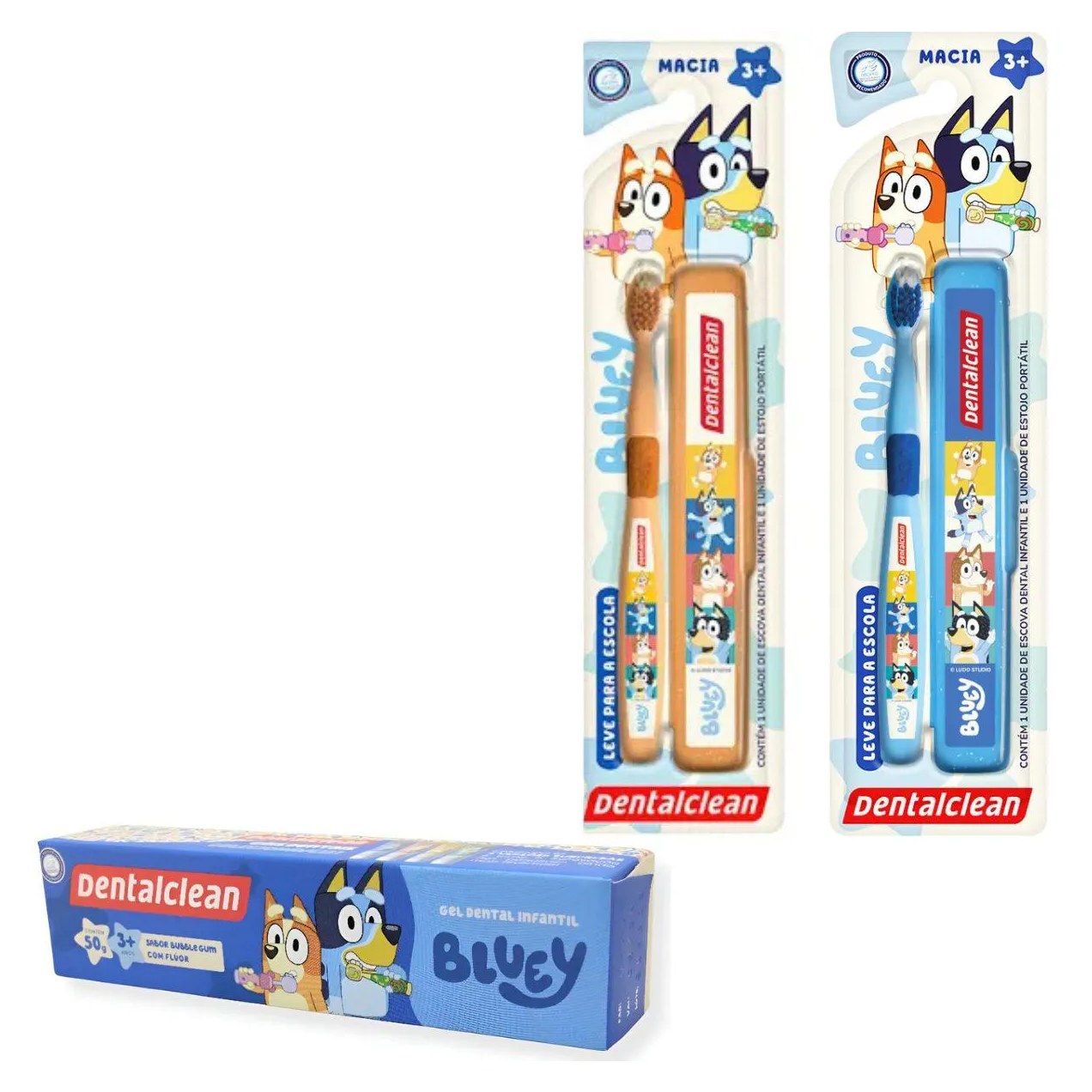 Escova de Dente com Estojo + Gel Dental Bluey - Dentalclean