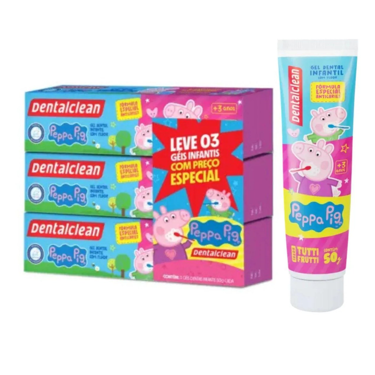 Pack 3 Gel Dental Infantil Peppa Pig com Fluor - Dentalclean