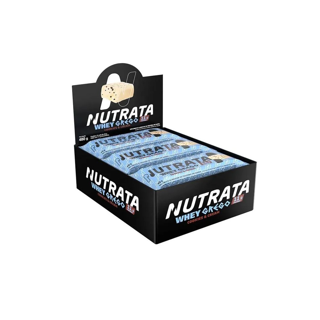 Barra Whey Grego - Sabor Cookies And Cream - 12 Unidades de 40G - Nutrata