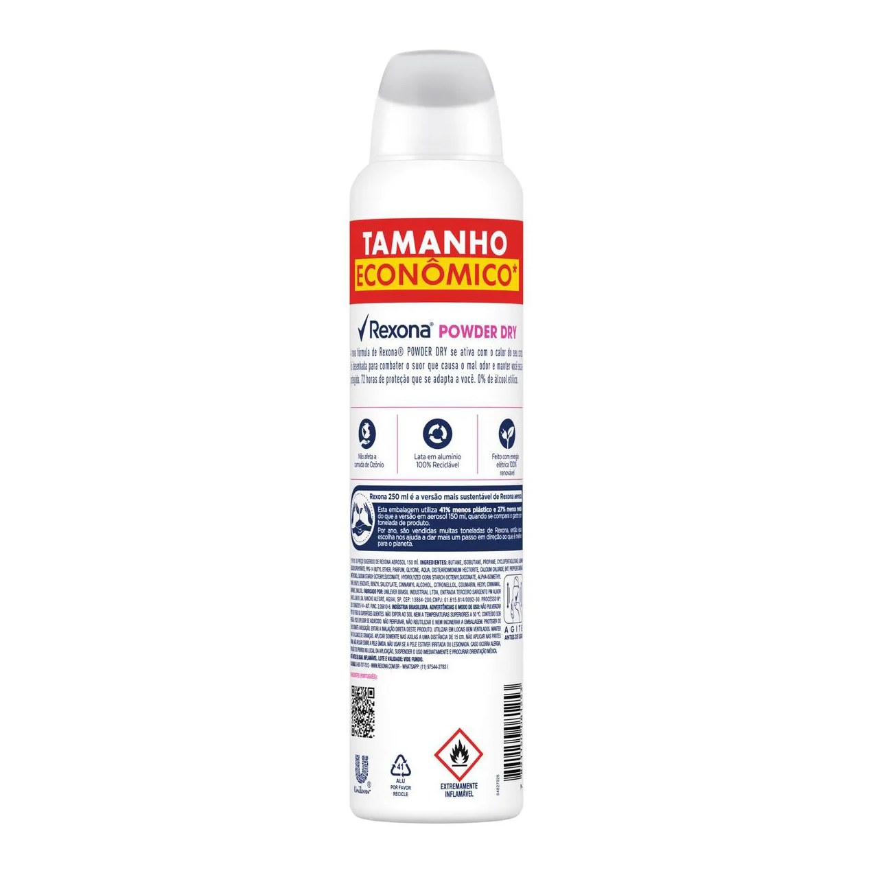 Desodorante Antitranspirante Aerosol Rexona Powder Dry Feminino 72h 250ml