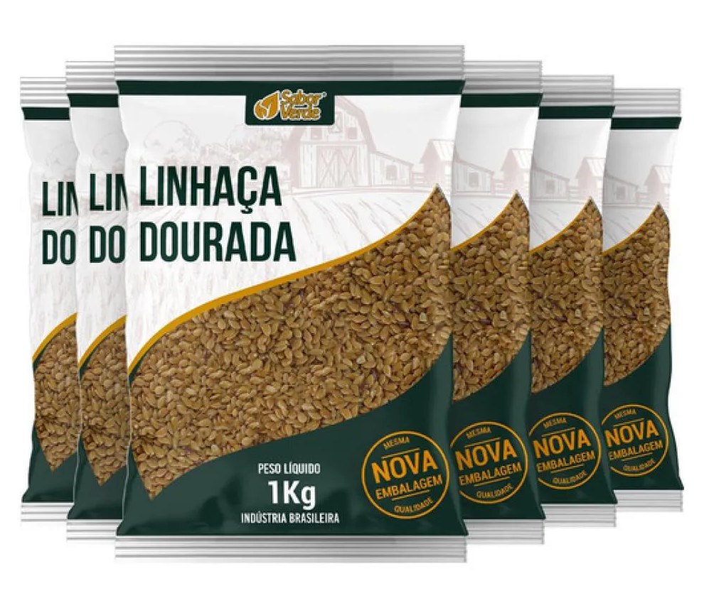 Kit 6 Linhaça Dourada Semente 1Kg - Sabor Verde