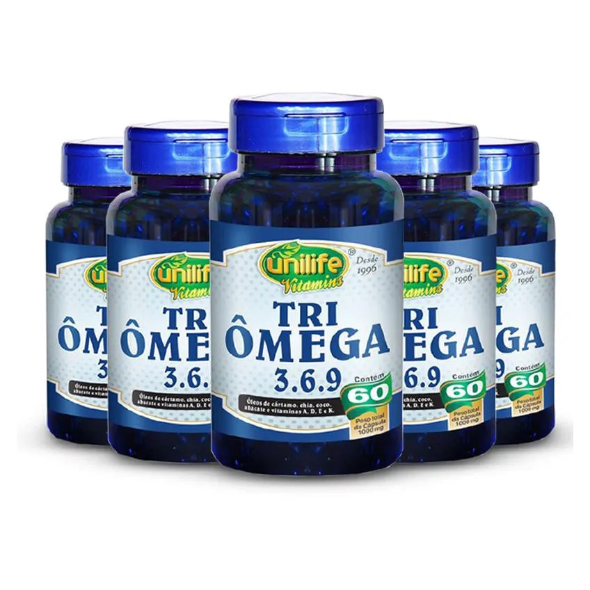 Kit 5 Tri Ômega (Ômega 3, 6 e 9) Unilife 60 Cápsulas