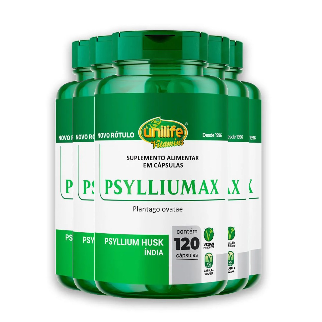 Kit 5 Psyllium Husk Unilife Psylliumax 120 Cápsulas