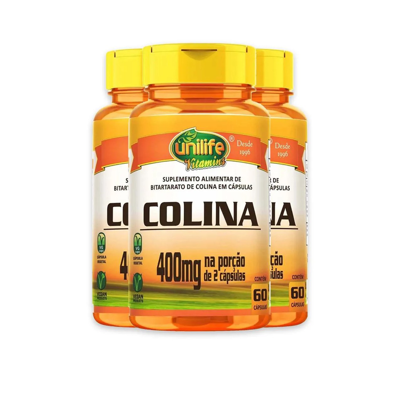 Kit 3 Colina Vitamina B8 Unilife 400Mg 60 Cápsulas
