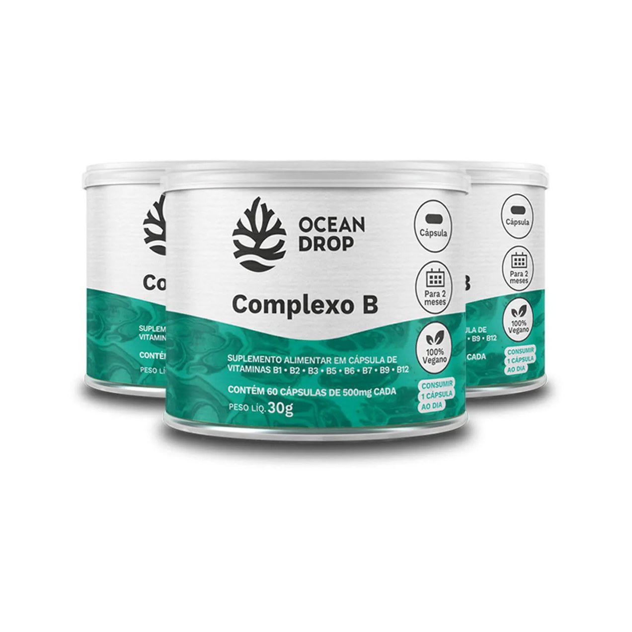 Kit 3 Complexo B Ocean Drop Vegano 60 Cápsulas