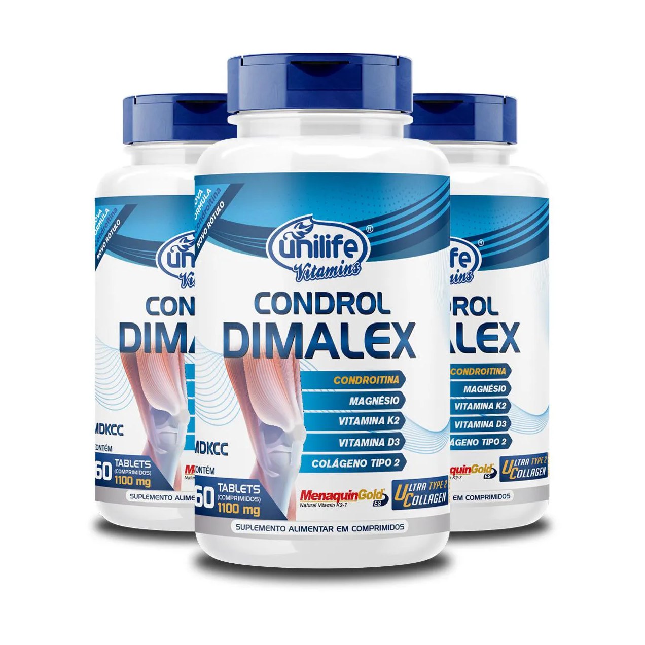 Kit 3 Condrol Dimalex 1100Mg Unilife 60 Comprimidos