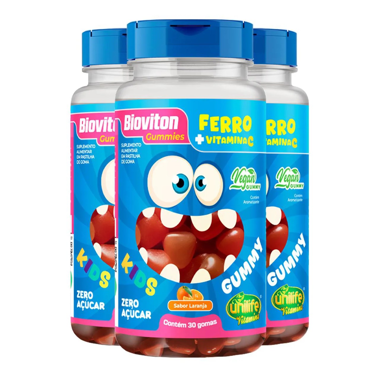 Kit 3 Gummy Kids Ferro + C Unilife 30 Gomas Laranja