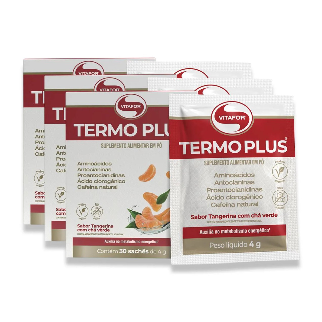 Kit 3 Termo Plus Vitafor Tangerina com Chá Verde 30 Sachês