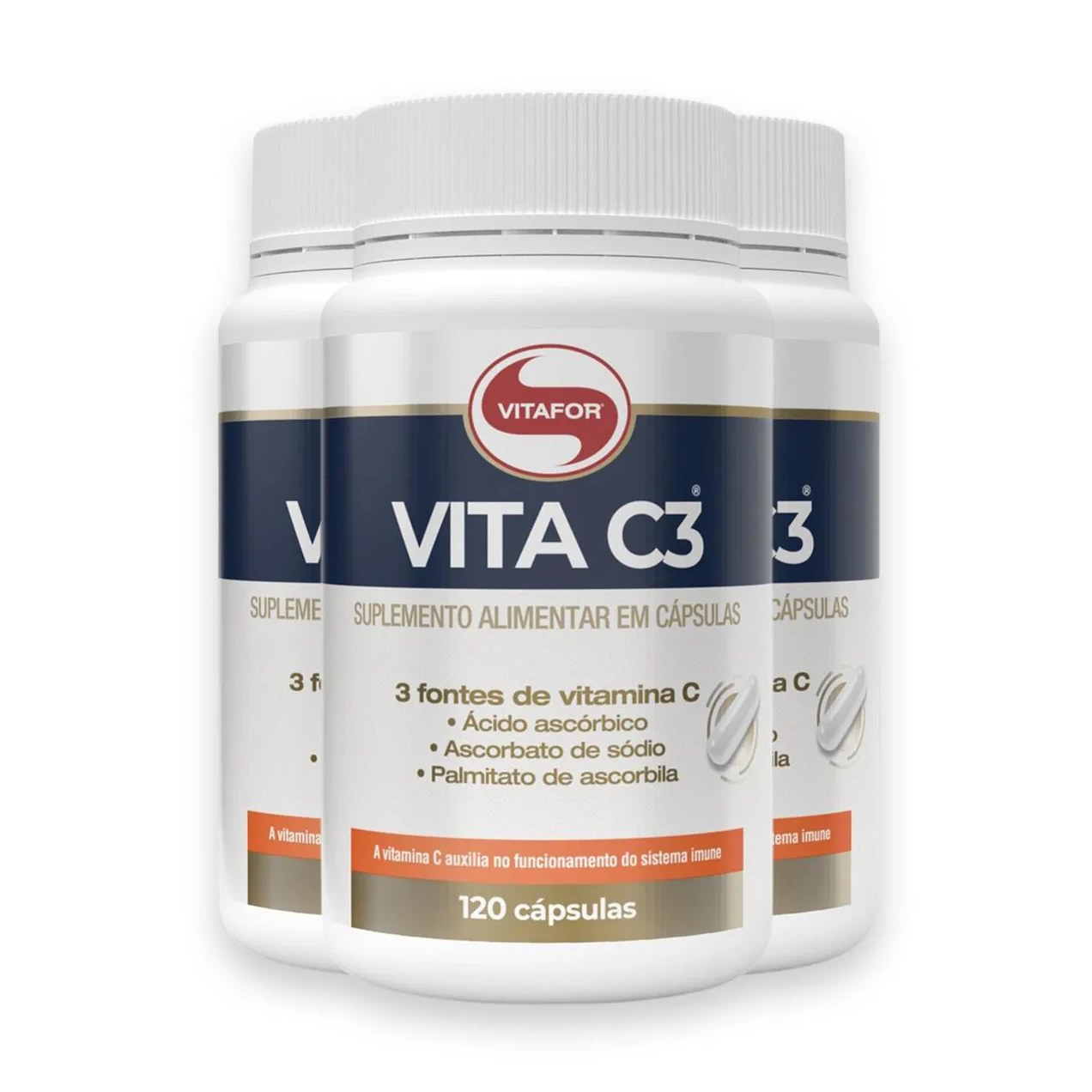 Kit 3 Vita C3 Vitamina C Vitafor 120 Cápsulas